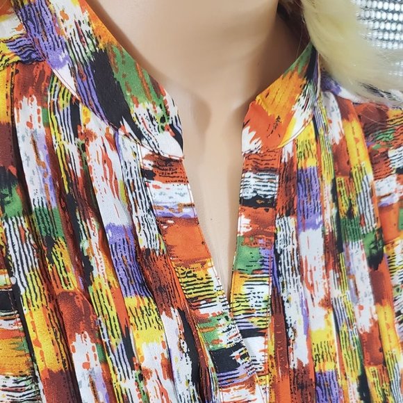 Bright Multicolored V Neck Blouse Artsy - Picture 2 of 3